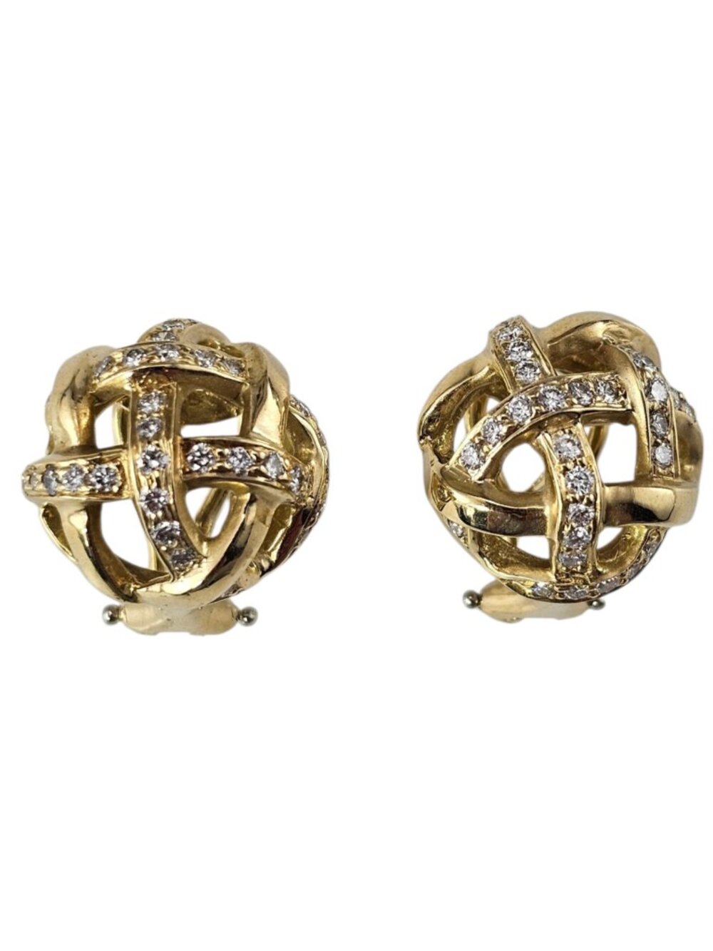 1985 Angela Cummings 18K Yellow Gold Diamond Knot Earrings #25685